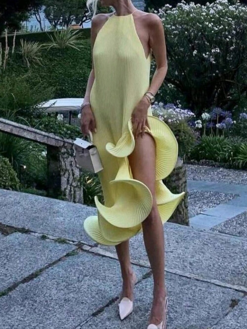 Women Solid Midi Dress, Spaghetti Strap Asymmetrical Cuff Hem Summer Dress